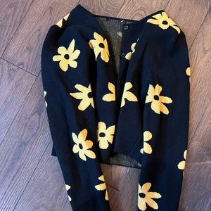 Black and yellow floral button down sweater